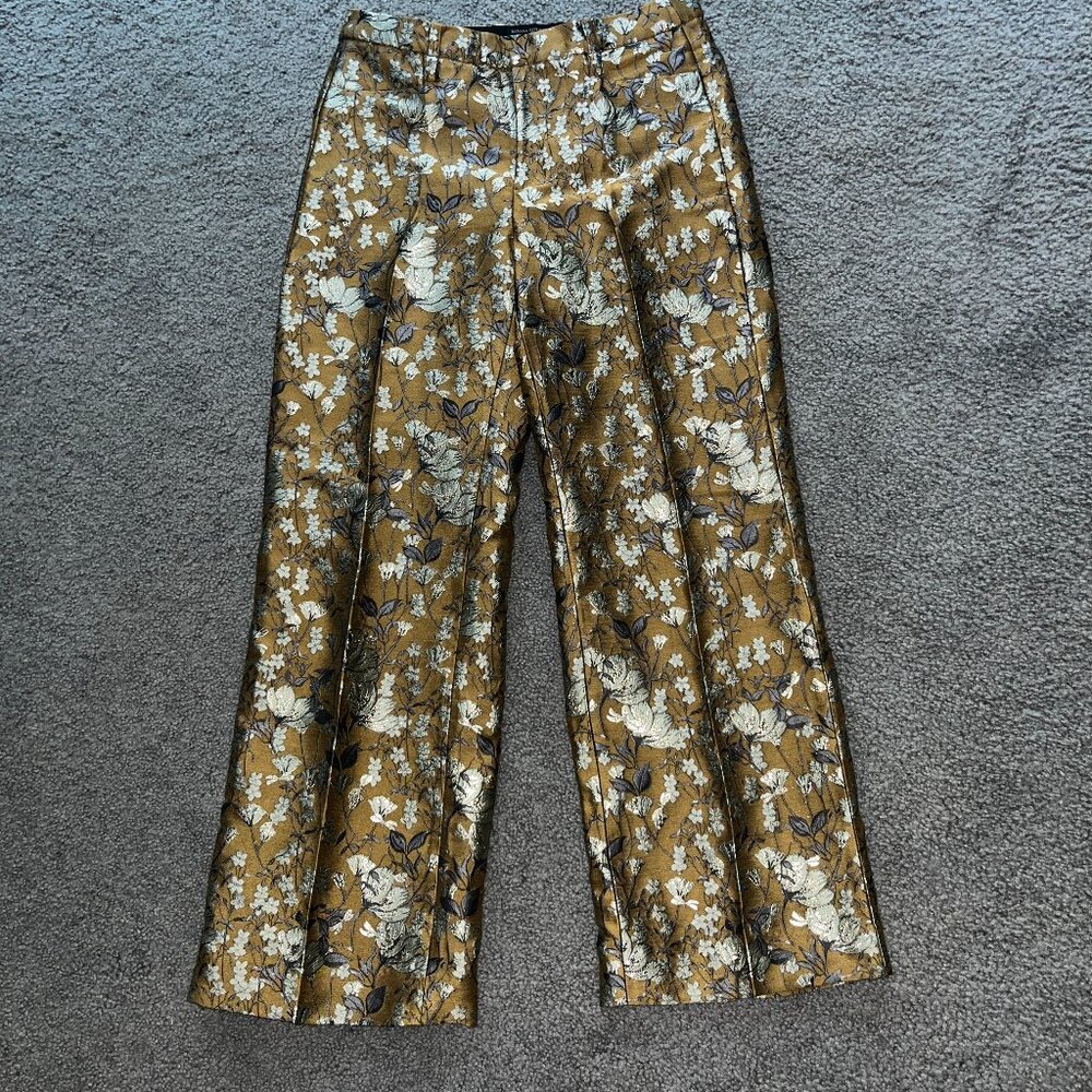 Banana Republic Floral Wide-Leg Trousers - Gold and White
